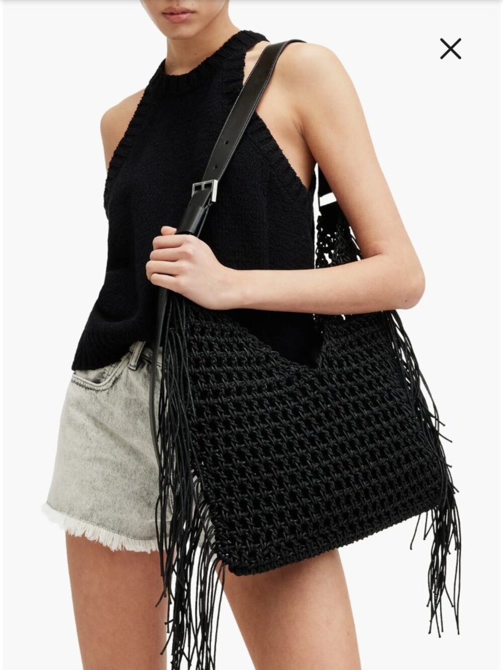 All Saints Black Crochet Hobo "EUC"